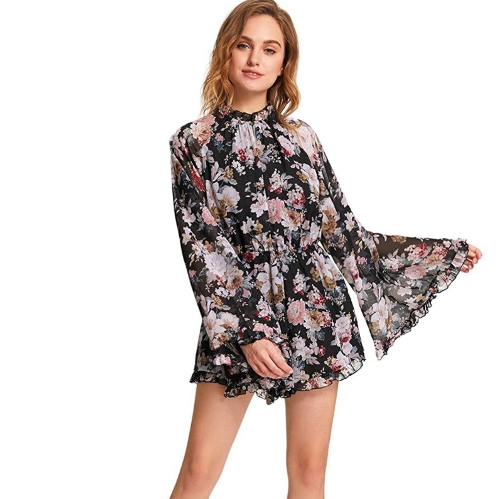 Floral Ruffle Sleeve Loose Fit Romper